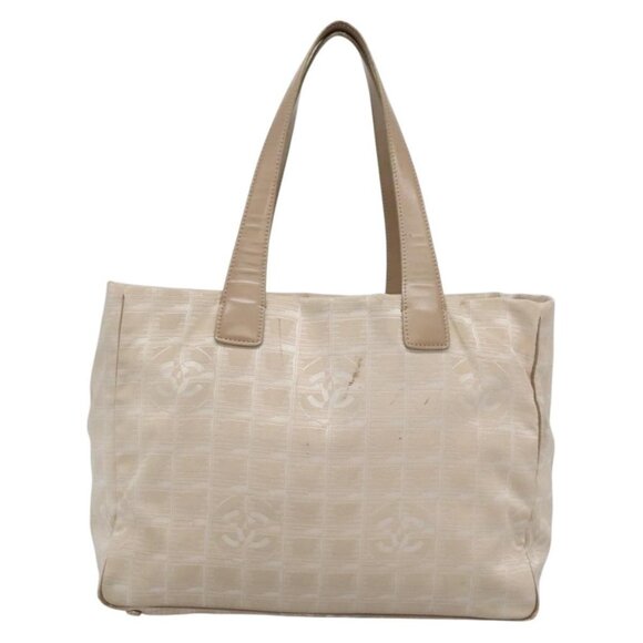 CHANEL New Travel Line Tote Bag Nylon Beige Gold CC Auth - Picture 2 of 16